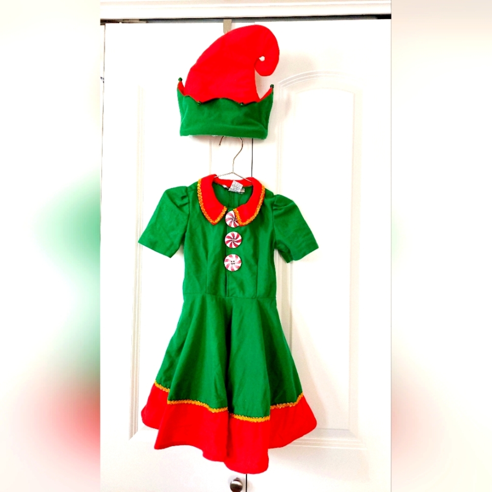 2pc Elf Costume Dress &‎ Hat 4T *Extra Jingle Bells* Christmas North Pole Santa